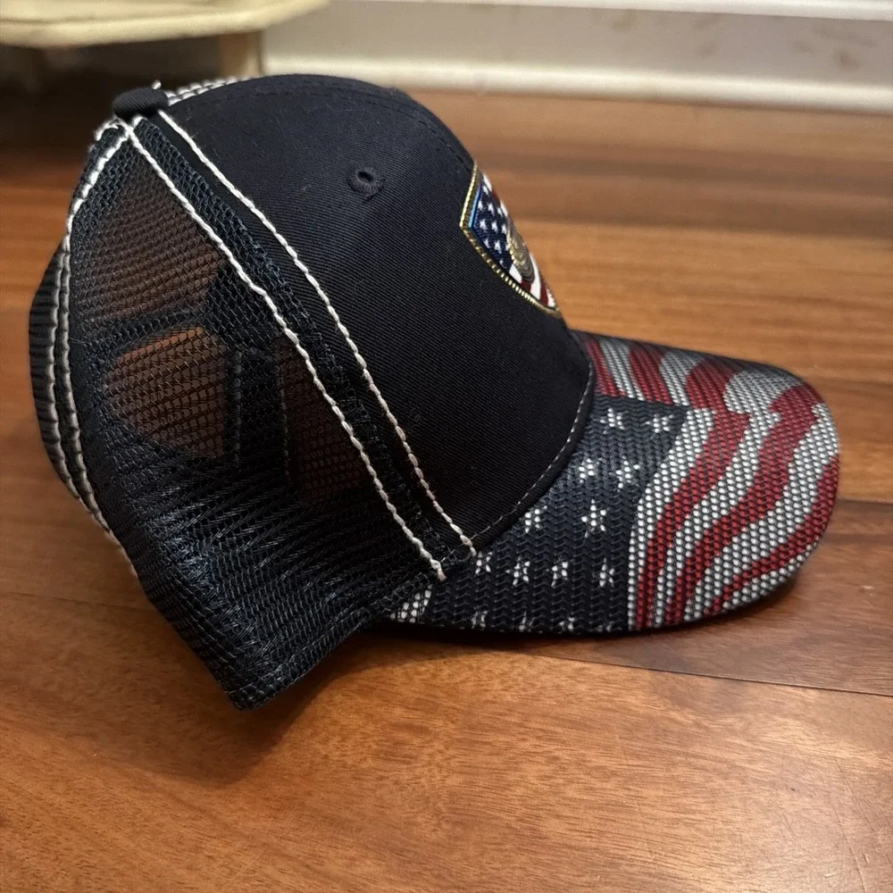 Paramount Apparel Navy Flag Emblem Netted Trucker Hat